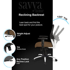SAVYA HOME Apollo Mid Back Ergonomic Office Chair with Adjustable Arms and Anyposition Tilt Lock Mechanism (2D Lumbar Support & Contoured Meshback, 1 Piece) (Beige)