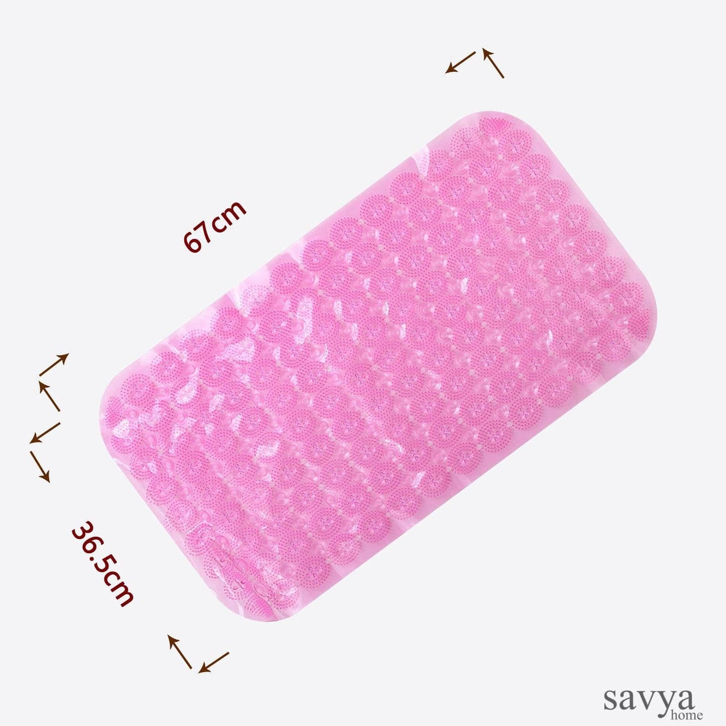 Savya Home Anti Skid Bath Mat for Bathroom, PVC Bath Mat with Suction Cup, Machine Washable Floor Mat (67x37 cm)| Light Pink