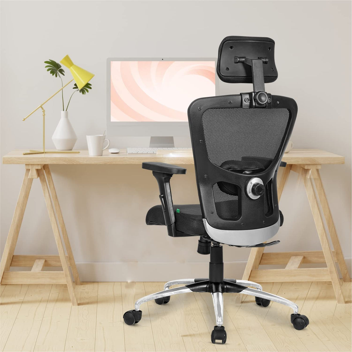 SAVYA HOME Beatle High Back Ergonomic Office Chair with 3D Adjustable Arms, Synchronous 3 Position Tilt Lock Mechanism and 2D Lumbar Support (Ergonomic Meshback, Black, Qty-1,DIY)