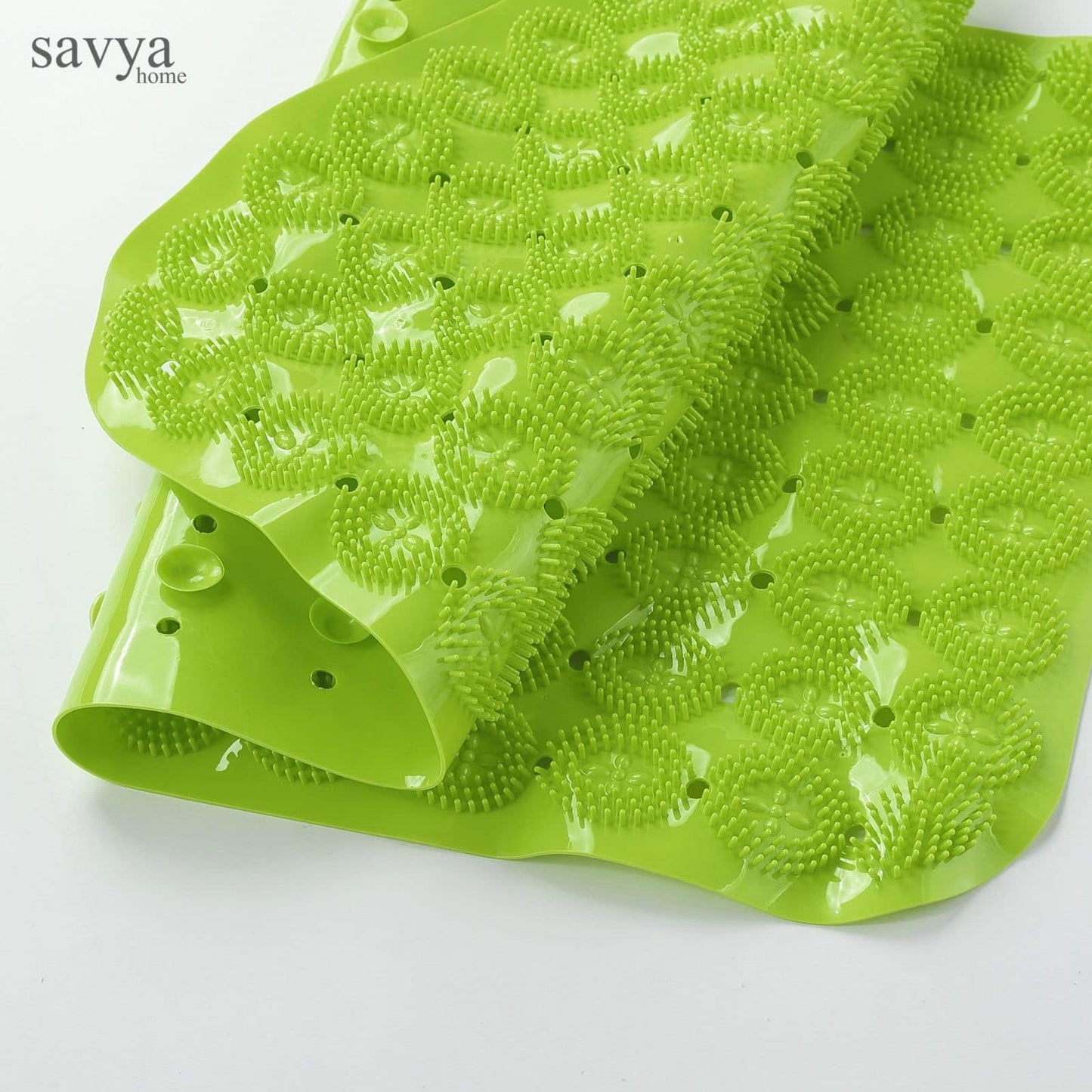 Savya Home Anti Skid Bath Mat for Bathroom, PVC Bath Mat with Suction Cup, Machine Washable Floor Mat (67x37 cm)| Green & Pink