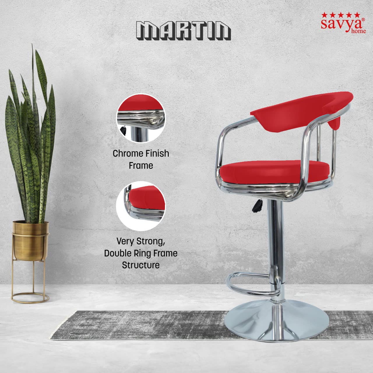 SAVYA HOME® Curvy Kitchen Stool/BAR Stool (Qty-1) (Single Martin, White)