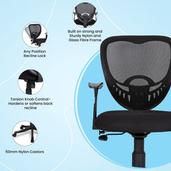 Savya Home® Delta Executive Ergonomic Office Chair| Height Adjustable Seat | Upholstered Seat and T type armrest Provides Better Comfort |Push Back Tilt Feature |Mid Back (Black, Qty-1)