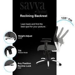 SAVYA HOME Apollo Mid Back Ergonomic Office Chair with Adjustable Arms and Anyposition Tilt Lock Mechanism (2D Lumbar Support & Contoured Meshback, 1 Piece) (Grey)