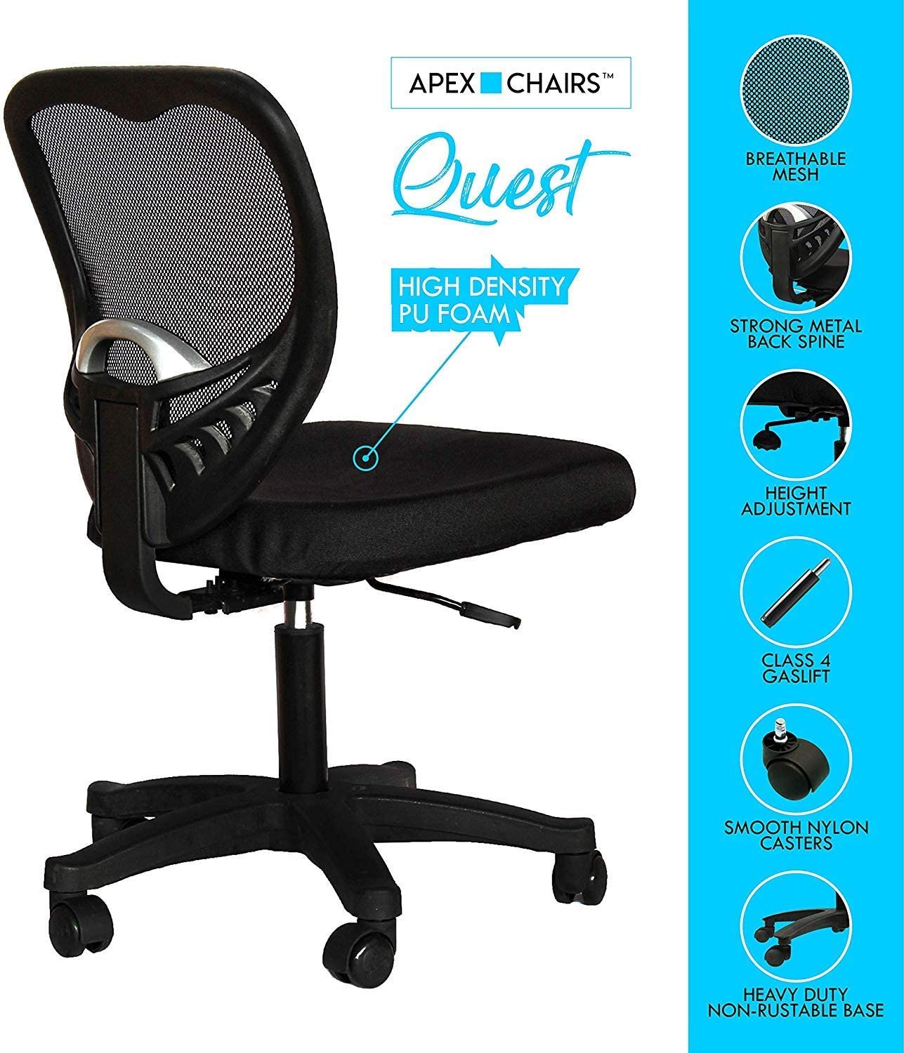 Savya Home Delta Office Chair (Quest) - Co Polymer, Black