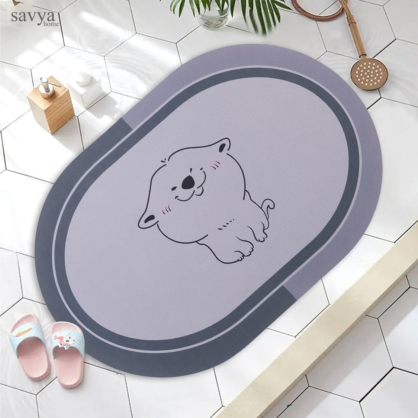 SAVYA HOME Pack of 2 Multipurpose Mat for Kids Bedroom, Play Area, Living Room, Bathroom, Shower | 60 x 40 cm |Cute Cartoon & Dog Design