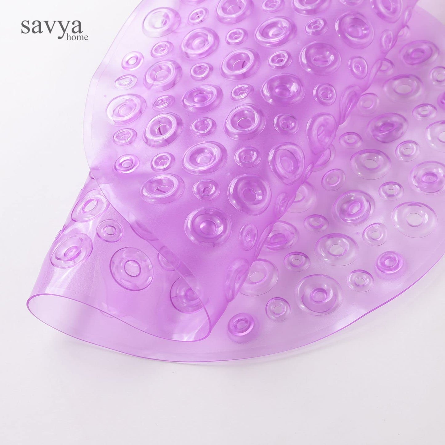 Savya Home Pack of 2 Nonslip Soft Rubber Bath Mat, Rain Mat for Bathtub and Shower, Anti Slip, Anti Bacterial, Machine Washable PVC Bath Mat for Bathroom | 65 x 36 cm | Purple