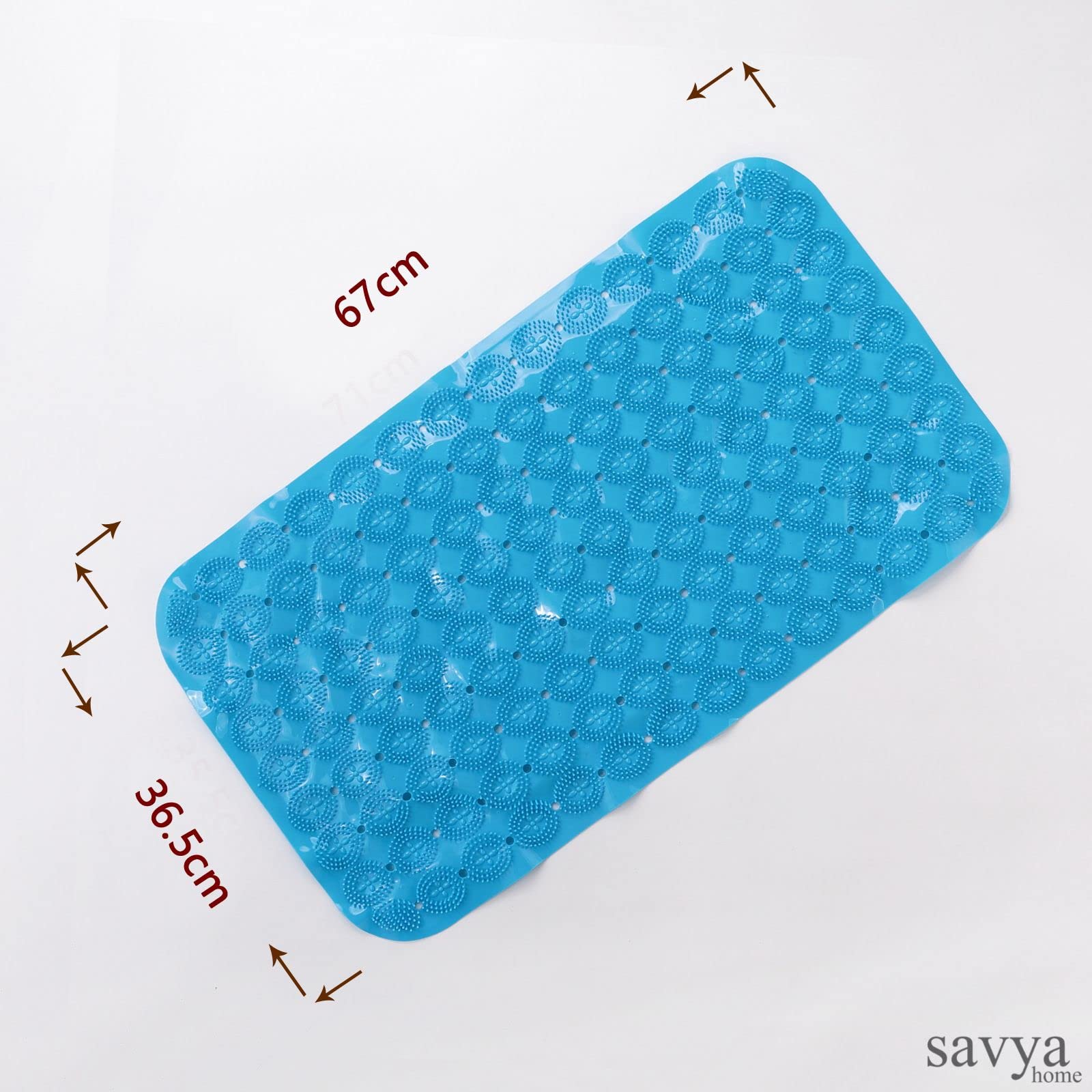 Savya Home Anti Skid Bath Mat for Bathroom, PVC Bath Mat with Suction Cup, Machine Washable Floor Mat (67x37 cm)| Blue