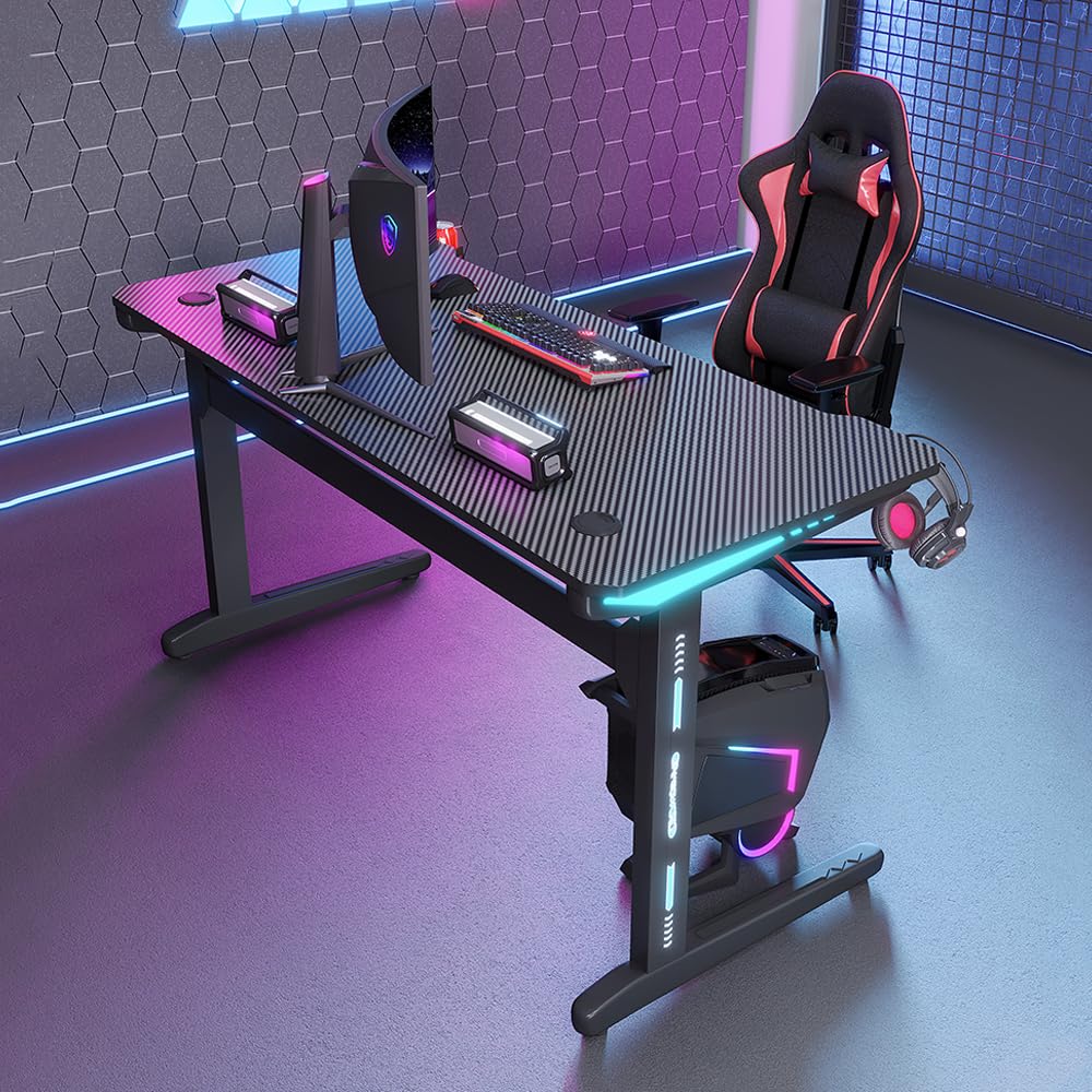SAVYA HOME Multipurpose Engineered Wood Table Desk, DIY Desk with RGB Lighting, Cup Holder & Earphone Hook (120 * 60 * 74 cm), Black
