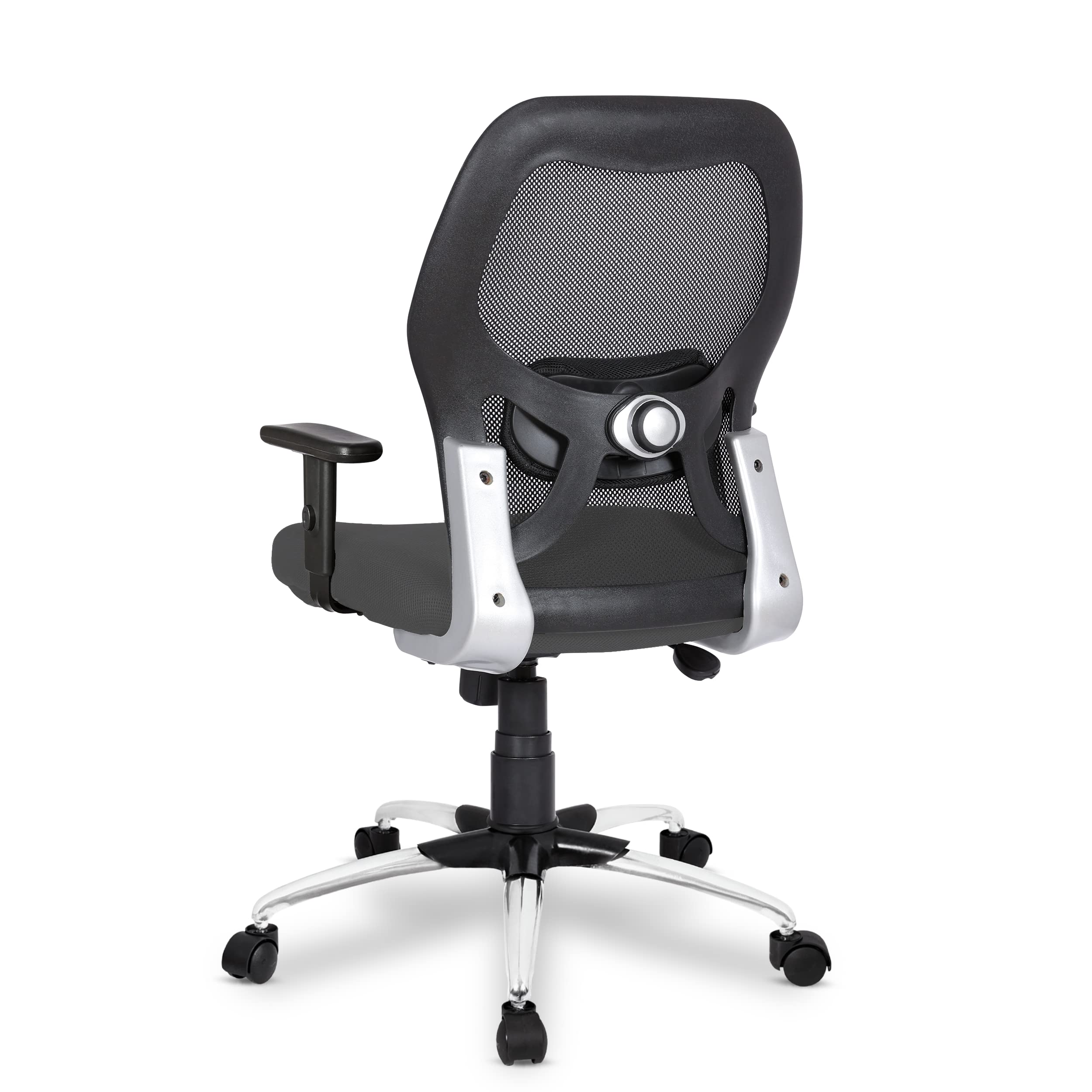 SAVYA HOME Apollo Mid Back Ergonomic Office Chair with Adjustable Arms and Anyposition Tilt Lock Mechanism (2D Lumbar Support & Contoured Meshback, 1 Piece) (Grey)