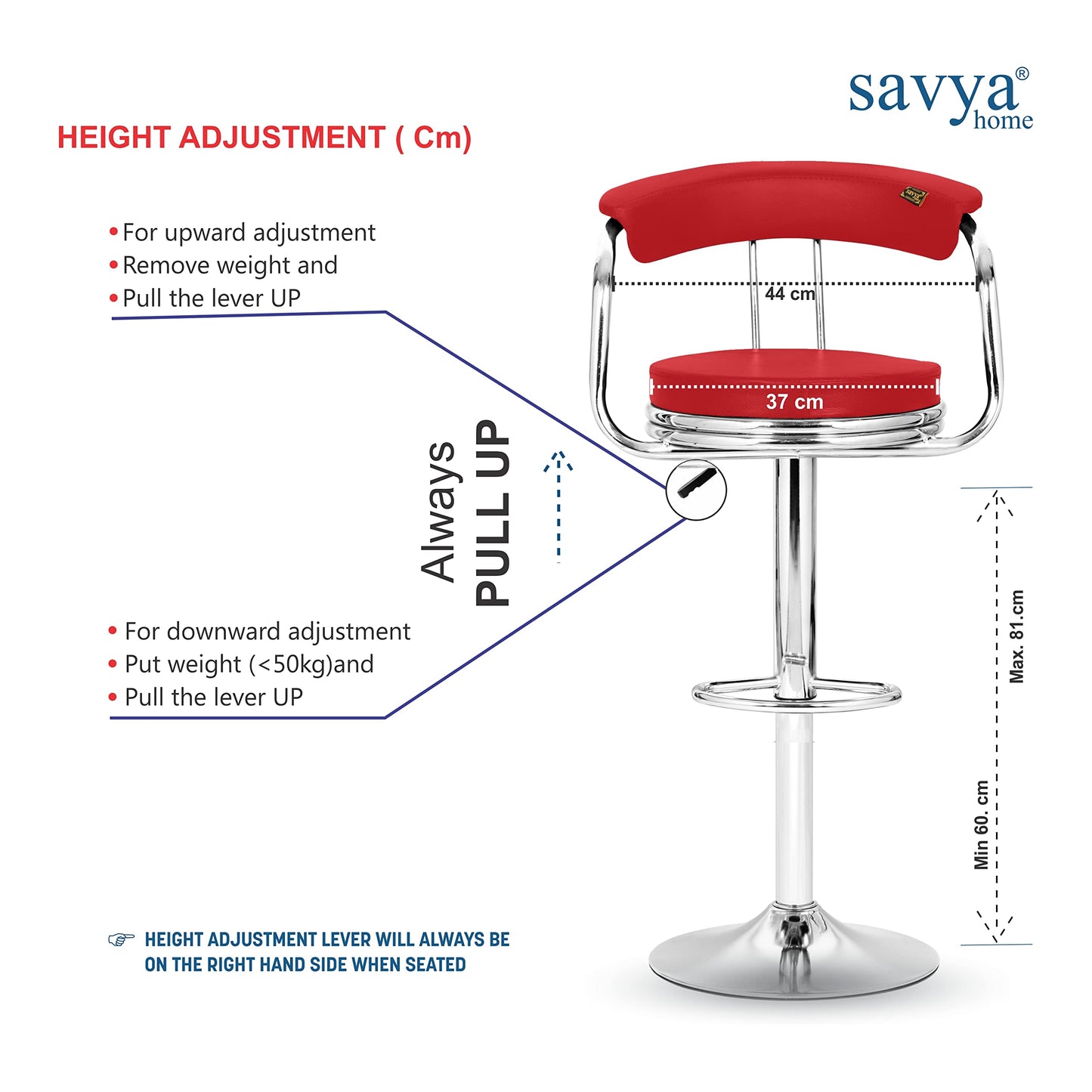 SAVYA HOME® Curvy Kitchen Stool/BAR Stool (Qty-1) (Single Martin, White)