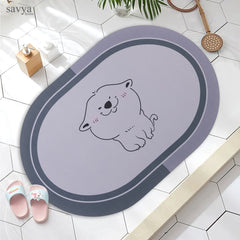 SAVYA HOME Multipurpose Mat for Kids Bedroom, Play Area, Living Room, Bathroom, Shower | 60 x 40, Grey | Anti-Skid, Cute Cartoon Design