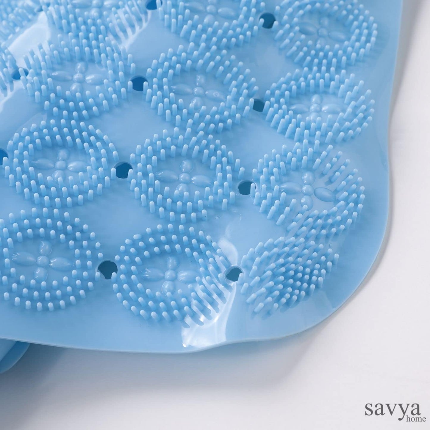 Savya Home Anti Skid Bath Mat for Bathroom, PVC Bath Mat with Suction Cup, Machine Washable Floor Mat (67x37 cm)| Light Blue & Green