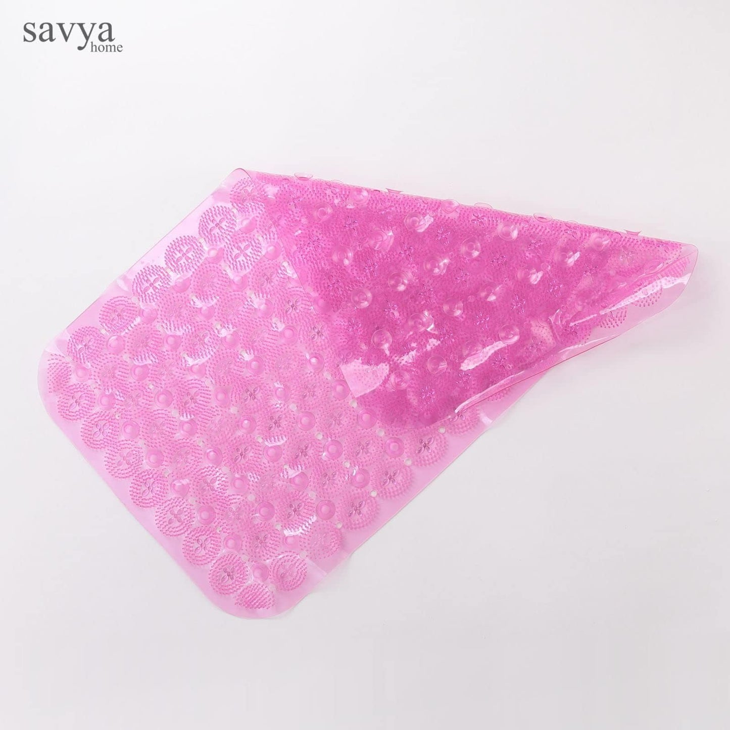 Savya Home Anti Skid Bath Mat for Bathroom, PVC Bath Mat with Suction Cup, Machine Washable Floor Mat (67x37 cm)| Light Pink