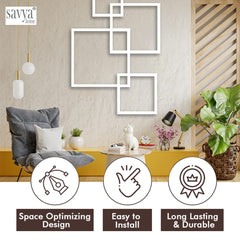SAVYA HOME Set of 4 Intersecting Wall Mount Shelves | Ready to Assemble Wooden Shelf Durable Engineered Wood | Sturdy & Long Lasting Wall Shelf | 1 Piece | White