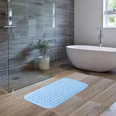 Savya Home Pack of 2 Diatom Mud Bathroom Floor Mat |71 x 35.5 cm|PVC Accu-Pebble Soft & Light Weight Anti-Skid Mat for Living Room,Bathroom/Shower Mat/Multipurpose(Pink & Sky Blue)