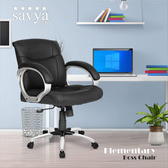 SAVYA HOME® Columbas PU Leather Executive Ergonomic Office Chair|Upholstered and Long armrest Provides Better Comfort|Tilt Feature|HIgh Back|Quilted (Black, Qty-1, PU Leather)