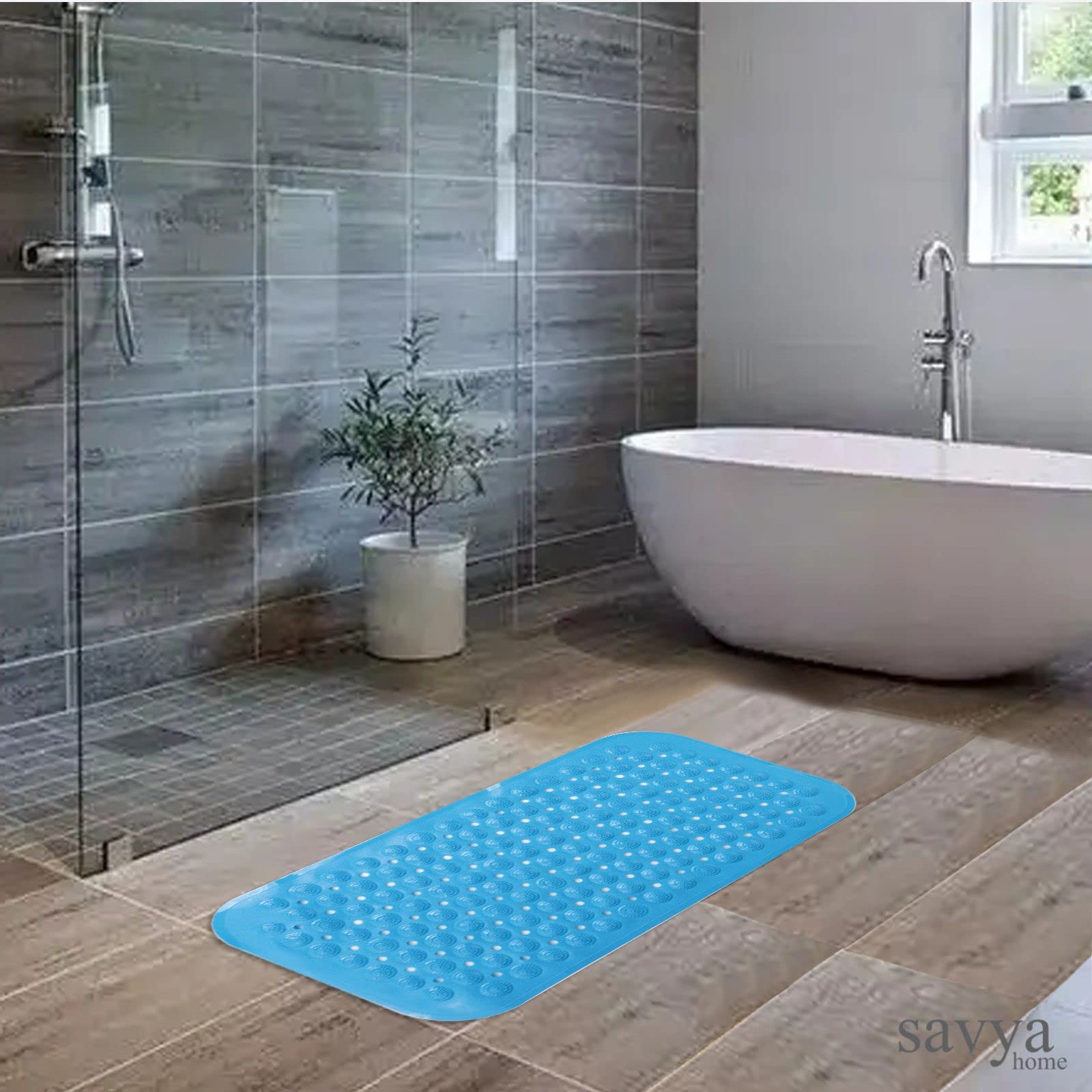 SAVYA HOME Diatom Mud Bathroom Floor Mat |71 x 35.5|40 x 100|PVC Accu-Pebble Soft & Light Weight Anti-Skid Mat for Living Room,Bathroom/Shower Mat/Multipurpose(Sky Blue) (71 x 35.5, Blue)