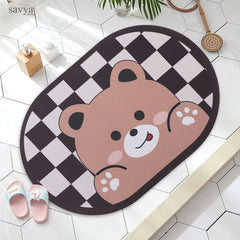 SAVYA HOME Multipurpose Mat for Kids Bedroom, Play Area, Living Room, Bathroom, Shower | 60 x 40, Brown | Anti-Skid, Teddy Bear Door Mat