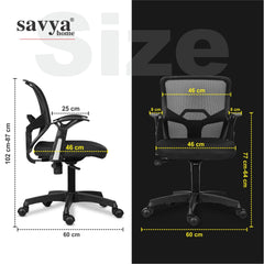 SAVYA HOME® 4th Gen Mid-Back Ergonomic Revolving Mesh Chair for Office,Work from Home & Study withTilt Lock Mechanism, Pneumatic Seat Height Adjustment, T-Type Armrest(Qty-1, Black)