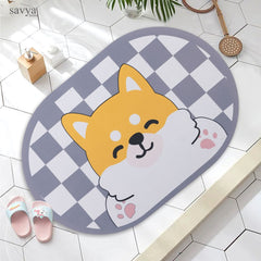 SAVYA HOME Multipurpose Mat for Kids Bedroom, Play Area, Living Room, Bathroom, Shower | 60 x 40, Grey & Yellow | Anti-Skid, Cute Puppy Design Doormat