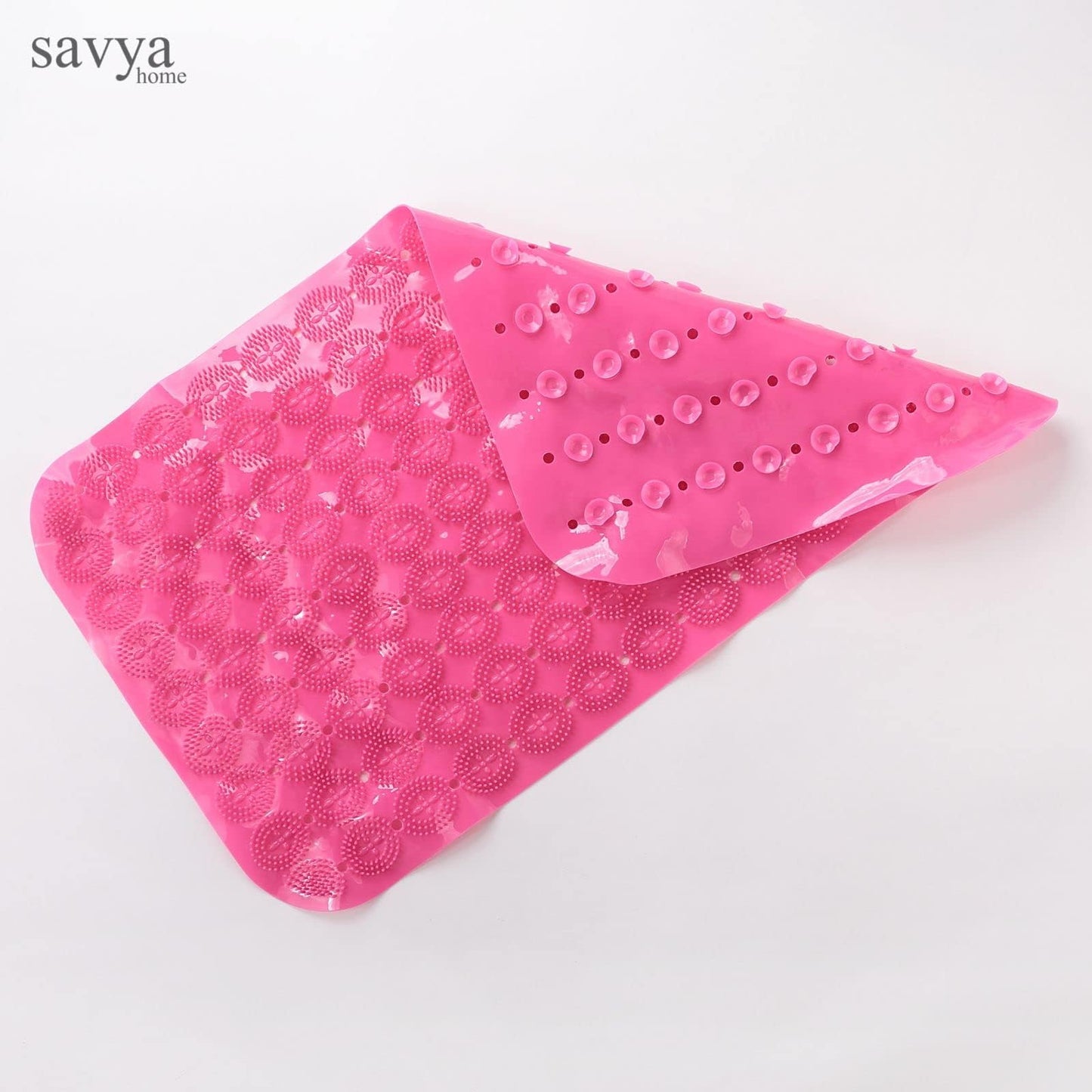 Savya Home Anti Skid Bath Mat for Bathroom, PVC Bath Mat with Suction Cup, Machine Washable Floor Mat (67x37 cm)| Blue & Pink