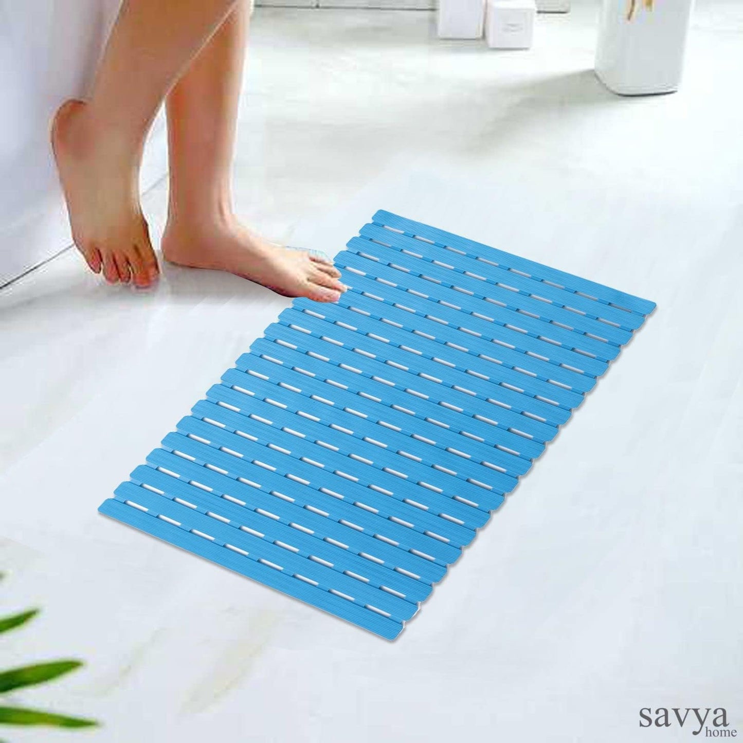 SAVYA HOME Pack of 2 PVC Bathmats | 40x71cm | Anti-Skid mat, Living Room mat, Doormat, Multipurpose mat(Blue)