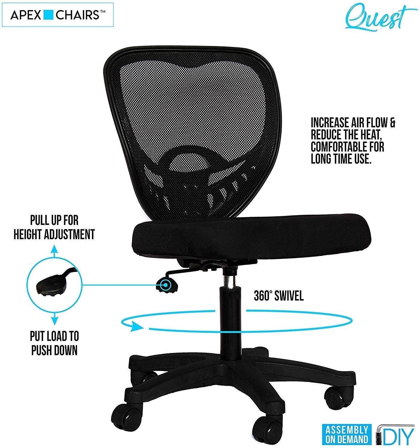 Savya Home Delta Office Chair (Quest) - Co Polymer, Black
