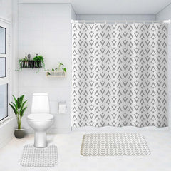 SAVYA HOME Shower Curtain (1) & Bathroom Mat (2) Set, Shower Curtains for Bathroom I, Waterproof Fabric I Anti Skid Mat for Bathroom Floor I Grey Aztec Print, Pack of 3