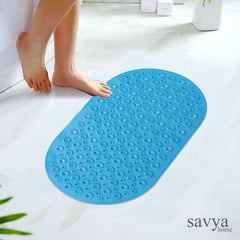 Savya Home Pack of 2 Nonslip Soft Rubber Bath Mat, Rain Mat for Bathtub and Shower, Anti Slip, Anti Bacterial, Machine Washable PVC Bath Mat for Bathroom | 65 x 36 cm |Blue