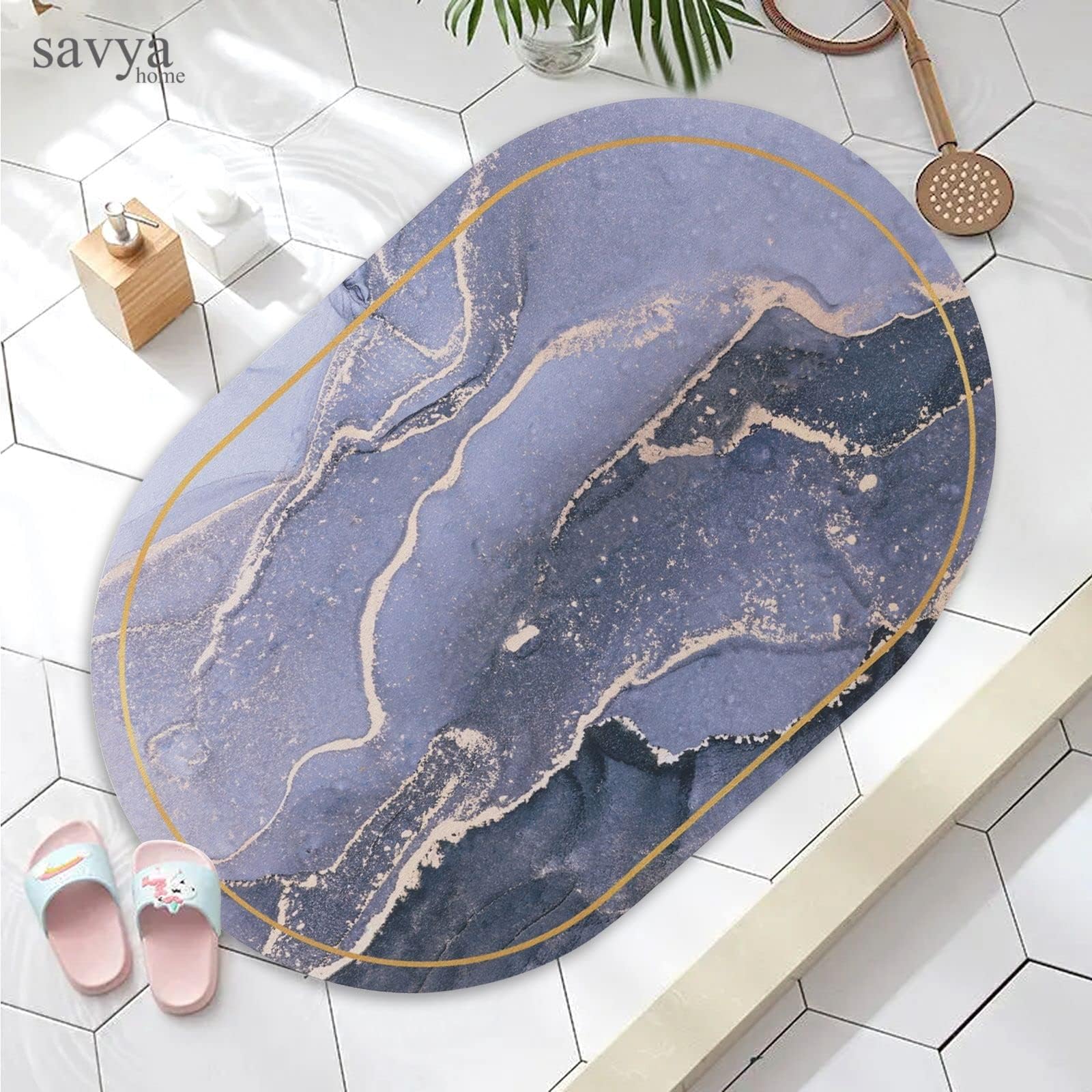 SAVYA HOME Pack of 2 Polypropylene Bathroom Mats|60 x 40cm|Anti-Skid Mat for Living Room, Kitchen, Shower, Bathtub |Multipurpose Mat(Metallic)