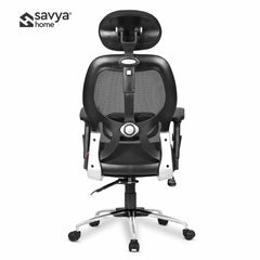 SAVYA HOME Beatle High Back Office Chair, Ergonomic Mesh Home Office Desk Chair with 4 Way Adjustable Head Rest and Lumbar Support, 2 Way Adjustable Armrest(Black, Qty 1) (Apollo, Adj High Back)